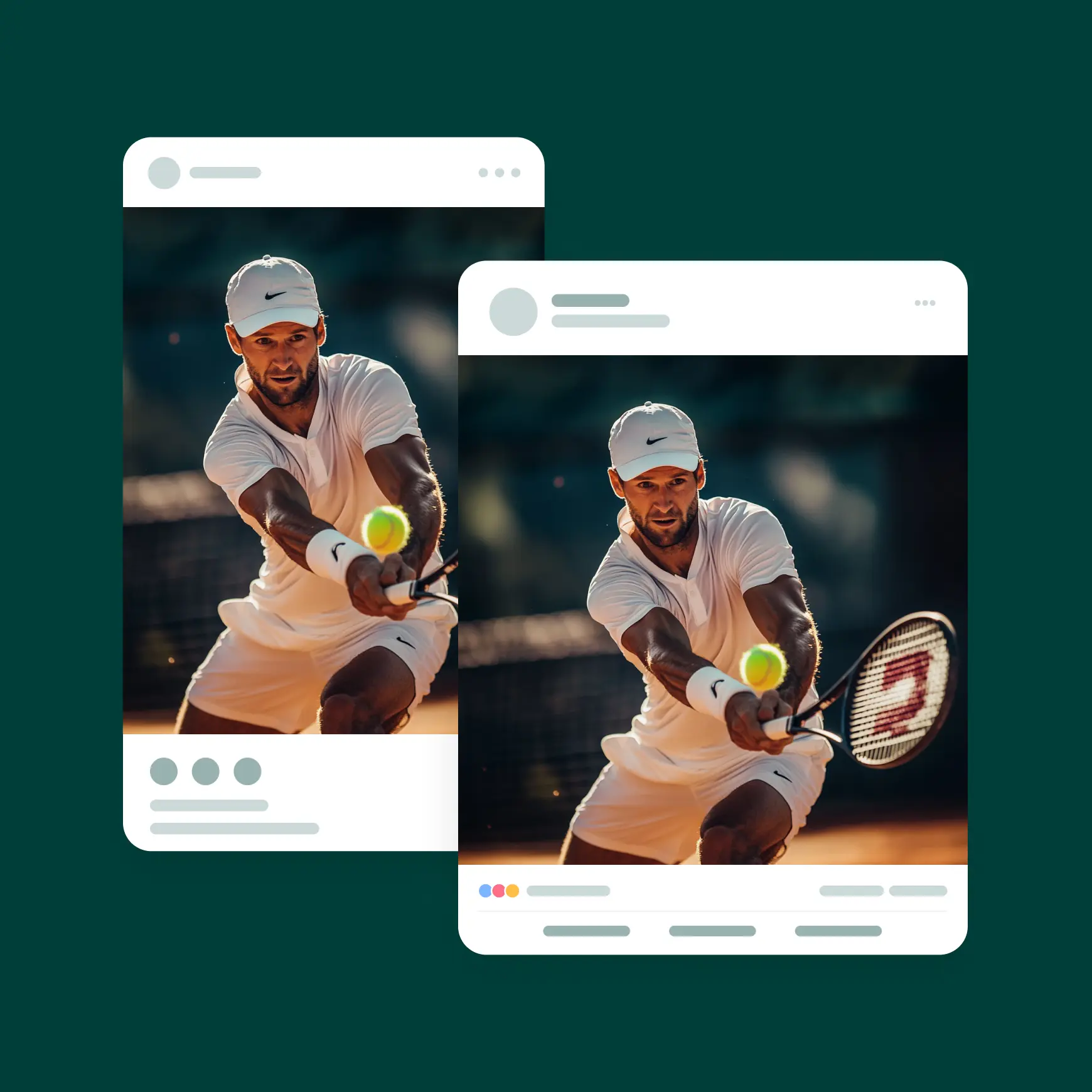 Tennis-themed social media ad featuring a player in action, displayed in two mobile views.