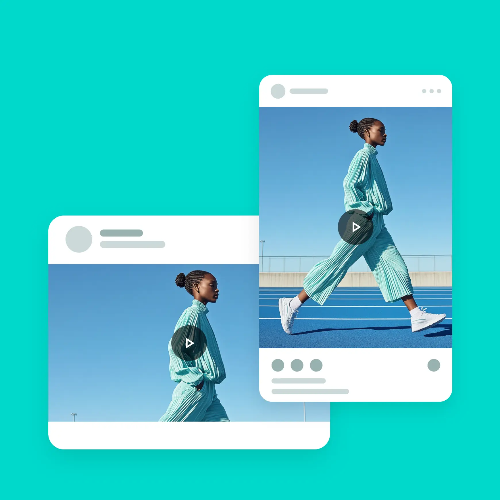 Social media video ad showing a woman in athletic wear on a track, optimized for mobile view. 